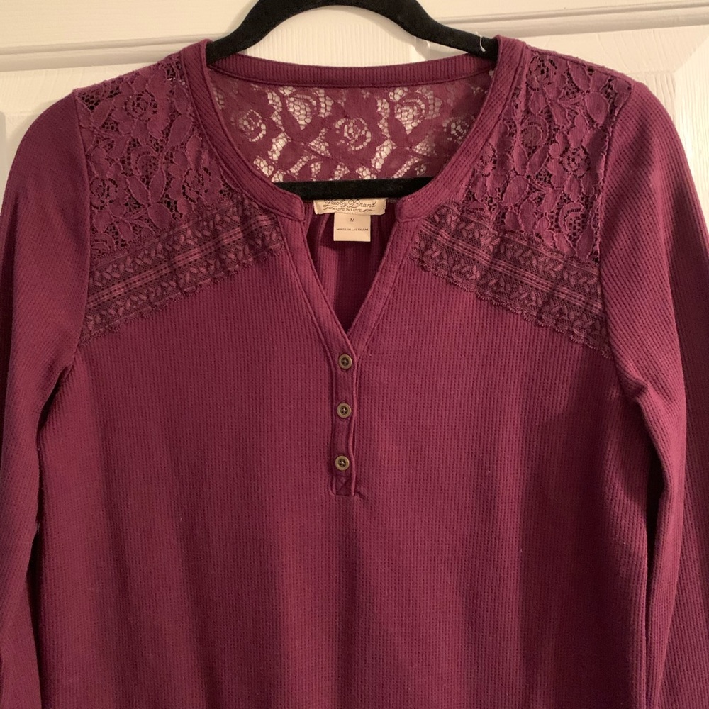 Lucky Brand long sleeve lace detail top